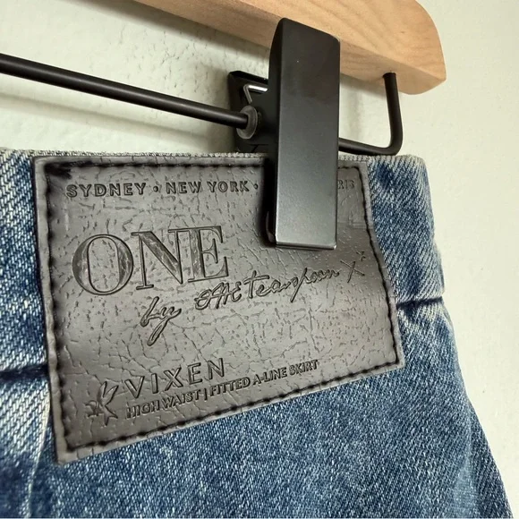 Free People x One Teaspoon Vixen High Waist Distressed A Line Oxford Denim Skirt - Picture 11 of 12